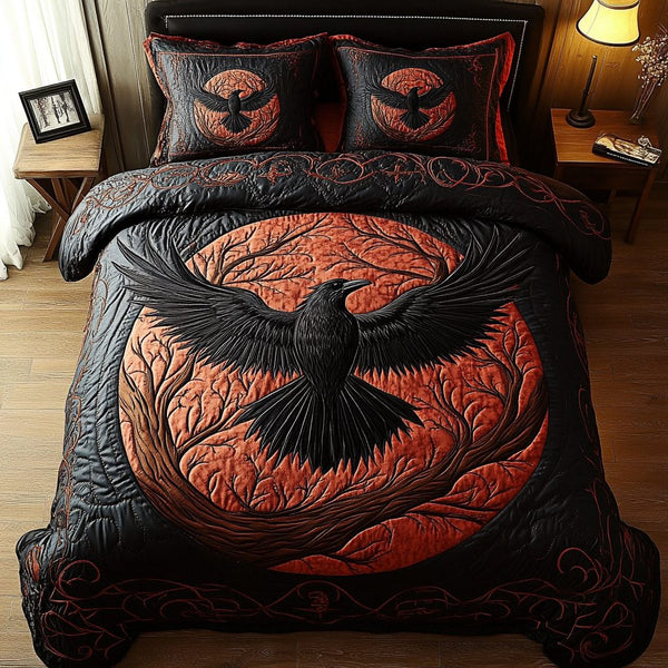 Obsidian Glider quilted 3-piece bedding set on a made bed with two matching pillow shams