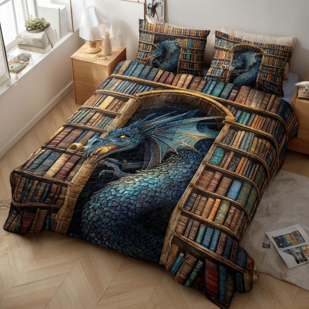 Ocean Rune quilted 3-piece bedding set on a made bed in a light coastal bedroom