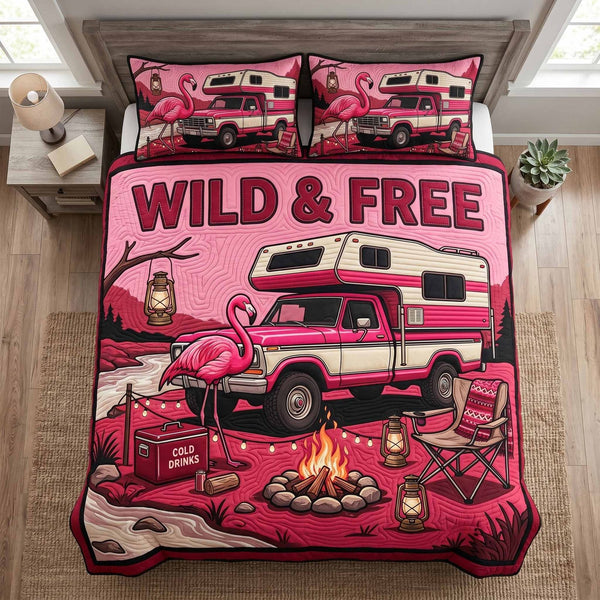 Offroad Jeep quilted 3-piece bedding set on a made bed with two matching pillow shams