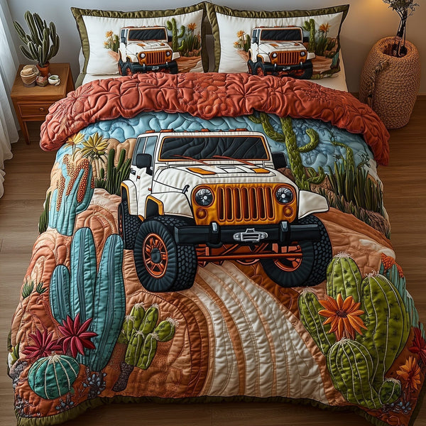 OffRoad Legends quilted 3-piece bedding set on a made bed with two matching pillow shams