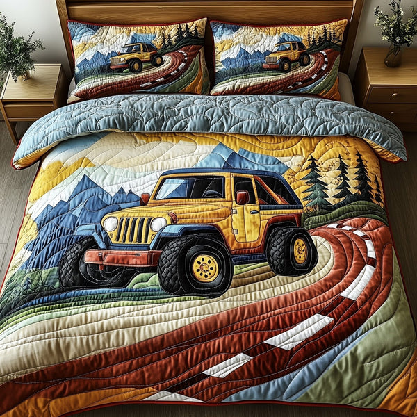 OffRoad Legends quilted 3-piece bedding set on a made bed with two matching pillow shams