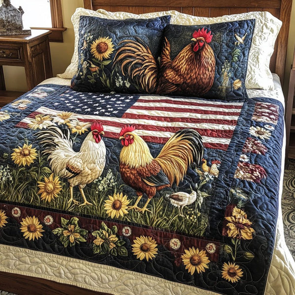 Old Glory Roost quilted 3-piece bedding set on a made bed with two matching pillow shams