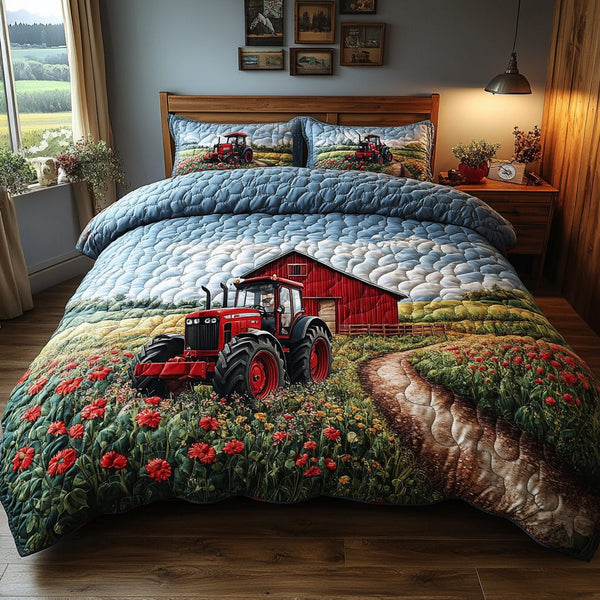 Open Fields quilted 3-piece bedding set on a made bed with two matching pillow shams