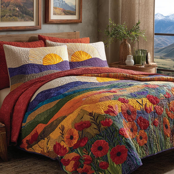 Open Fields quilted 3-piece bedding set on a made bed with two matching pillow shams