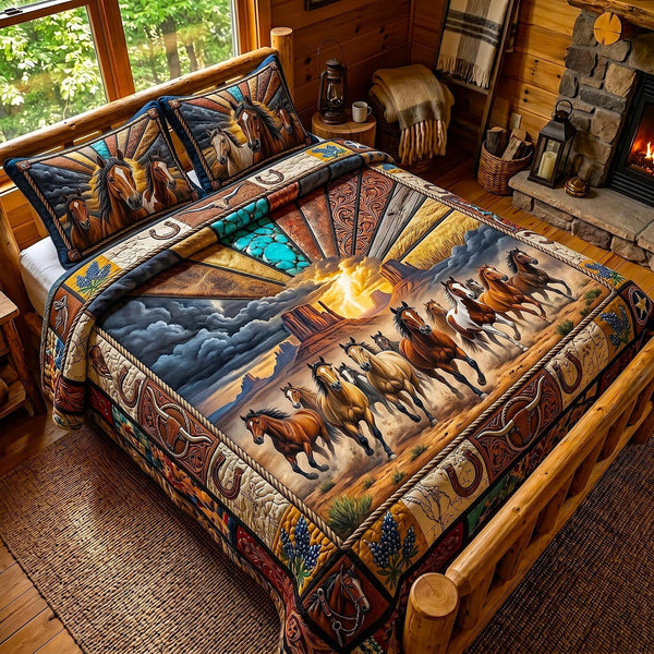 Open Range quilted 3-piece bedding set on a made bed with two matching pillow shams