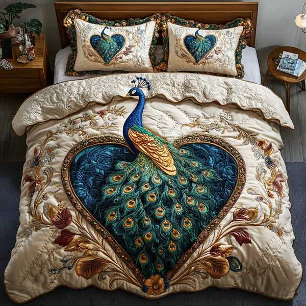 Opulent Feather quilted 3-piece bedding set on a made bed with two matching pillow shams