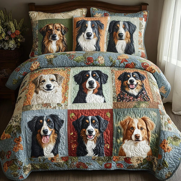 Outback Paws quilted 3-piece bedding set on a made bed with two matching pillow shams