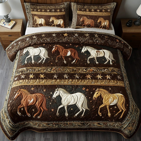 Outback Stars quilted 3-piece bedding set on a made bed with two matching pillow shams