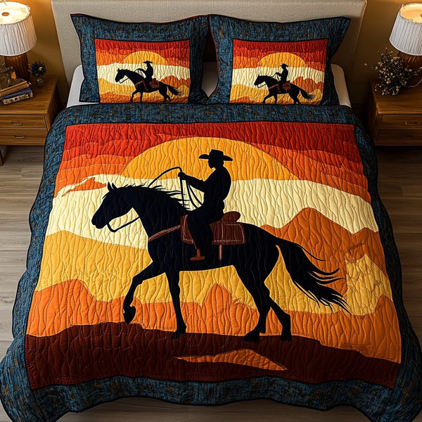 Outlaw Soul quilted 3-piece bedding set on a made bed with two matching pillow shams