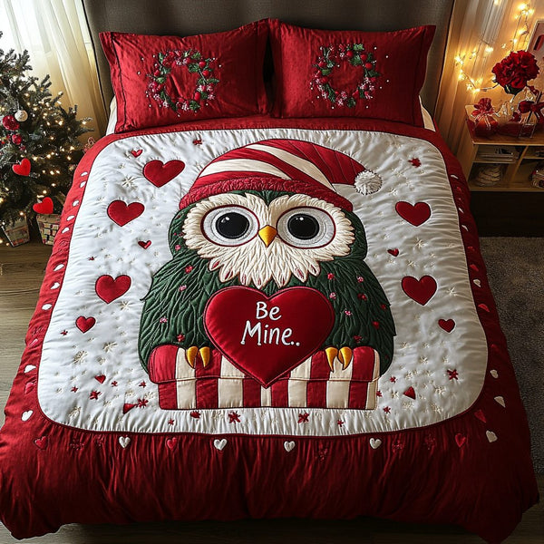 Owl Always Love You quilted 3-piece bedding set on a made bed with two matching pillow shams