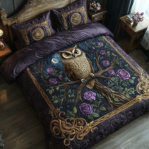 Owlchemy quilted 3-piece bedding set on a made bed with two matching pillow shams