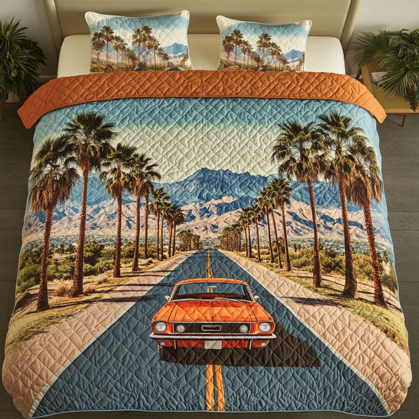 Pacific Road quilted 3-piece bedding set on a made bed with two matching pillow shams