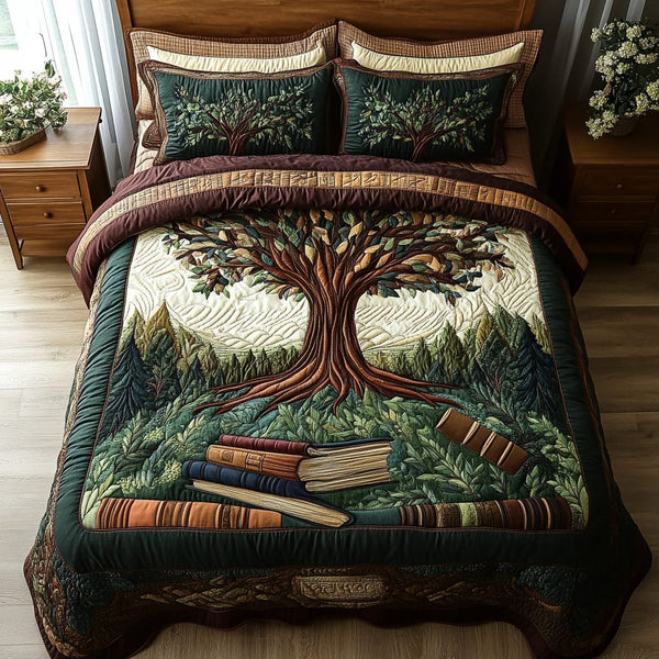 Page Forest quilted 3-piece bedding set on a made bed with two matching pillow shams