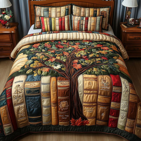 Page Peace quilted 3-piece bedding set on a made bed with two matching pillow shams