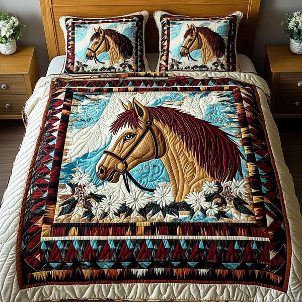 Painted Plains quilted 3-piece bedding set on a made bed with two matching pillow shams