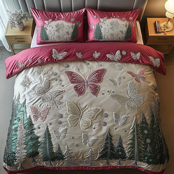 Painted Wings quilted 3-piece bedding set on a made bed with two matching pillow shams