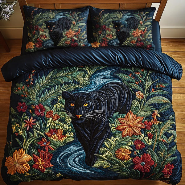 Panther Creek Wilderness quilted 3-piece bedding set on a made bed with two matching pillow shams