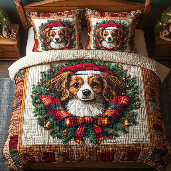 Papillon Winter Star quilted 3-piece bedding set on a made bed in a winter-styled bedroom