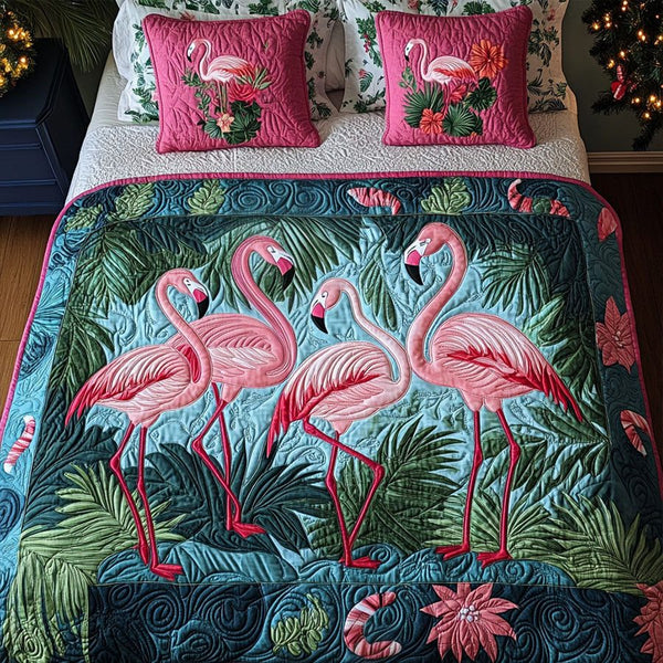 Paradise Melody quilted 3-piece bedding set on a made bed with two matching pillow shams