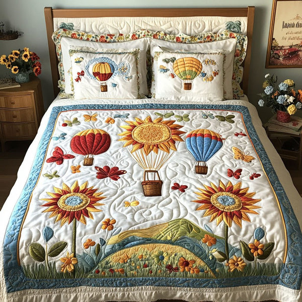 Pastel Horizons quilted 3-piece bedding set on a made bed with two matching pillow shams