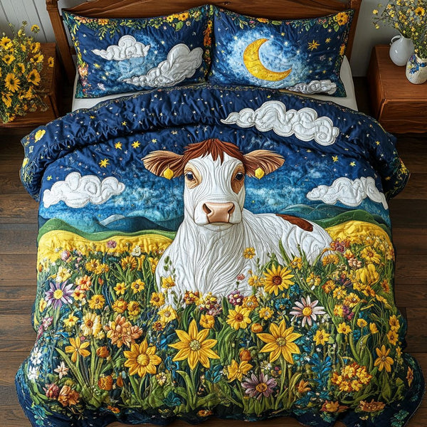 Pasture Bliss quilted 3-piece bedding set on a made bed with two matching pillow shams