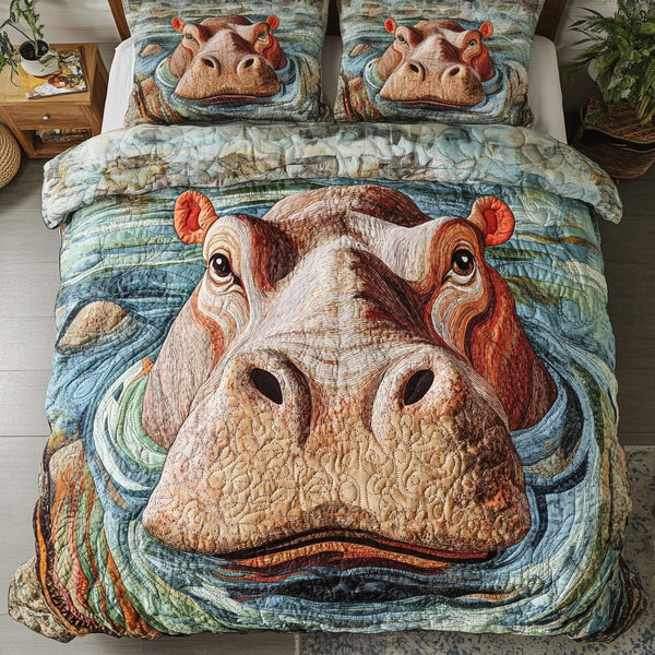 Patch Pride quilted 3-piece bedding set on a made bed with two matching pillow shams