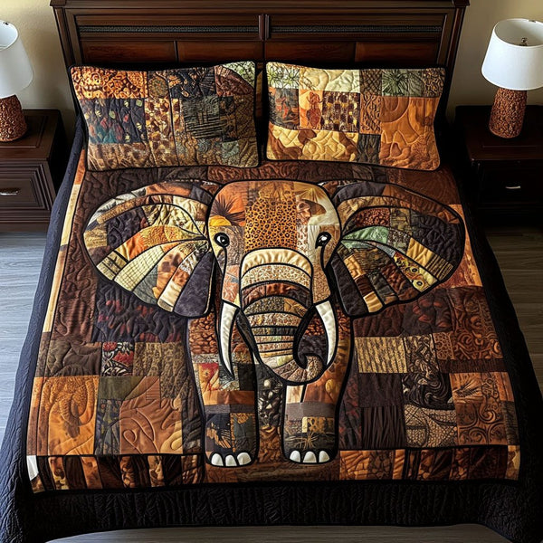 Patchwork Pride quilted 3-piece bedding set on a made bed in a farmhouse bedroom