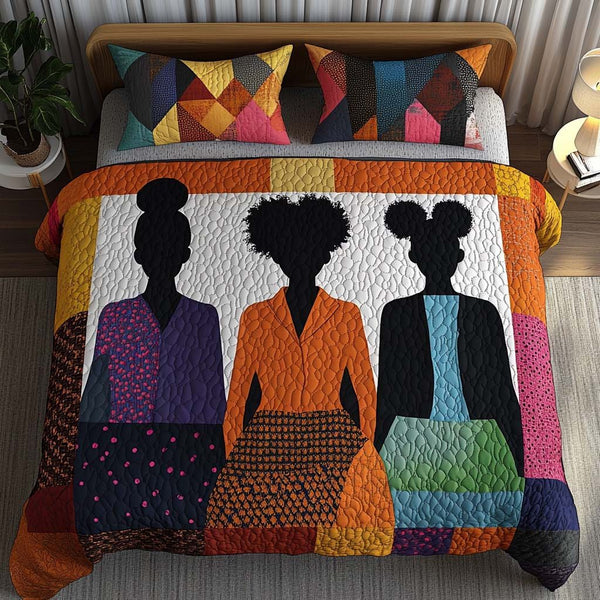 Patchwork Pride quilted 3-piece bedding set on a made bed in a farmhouse bedroom