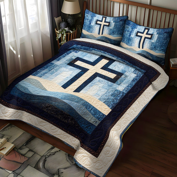 Path of Grace quilted 3-piece bedding set on a made bed with two matching pillow shams