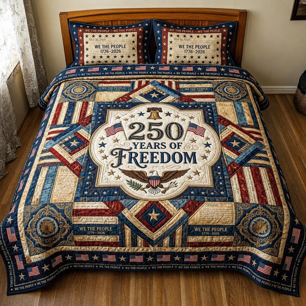 Patriot Threads quilted 3-piece bedding set on a made bed in a warmly lit bedroom