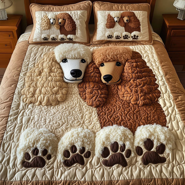 Paw Love quilted 3-piece bedding set on a made bed with two matching pillow shams