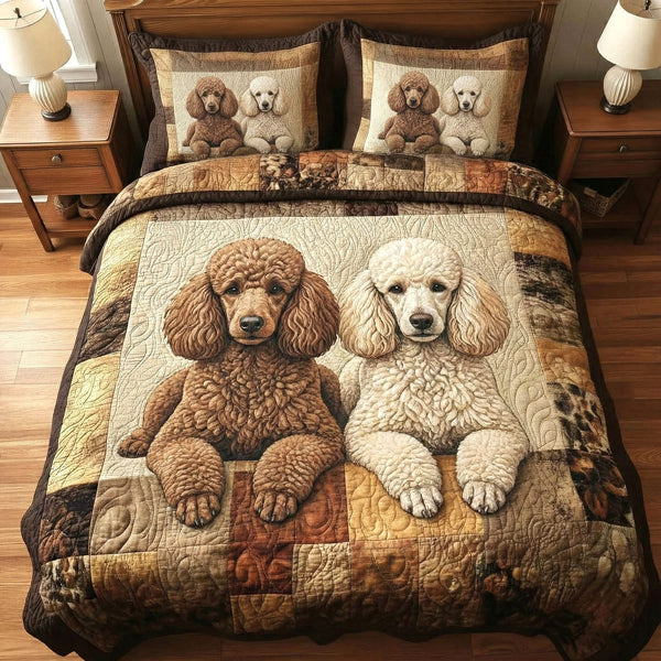 Pawfect Duo quilted 3-piece bedding set on a made bed with two matching pillow shams