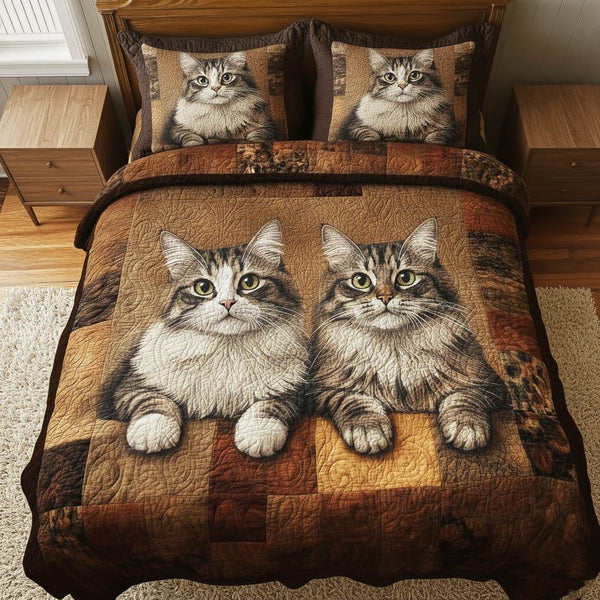 Pawfect Gang quilted 3-piece bedding set on a made bed with two matching pillow shams