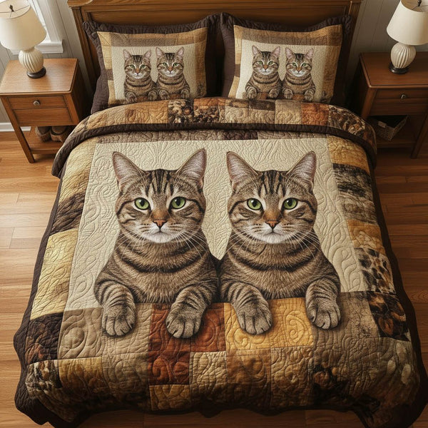 Pawfect Gang quilted 3-piece bedding set on a made bed with two matching pillow shams