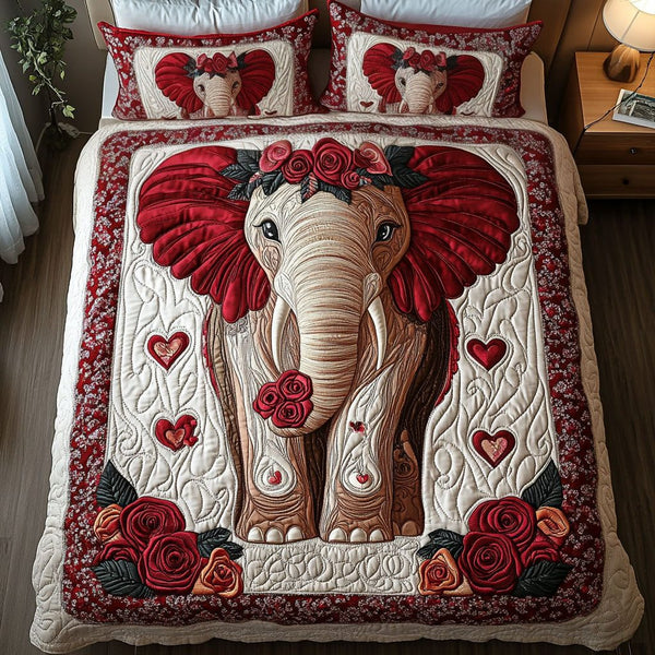Paws and Kisses quilted 3-piece bedding set on a made bed with two matching pillow shams