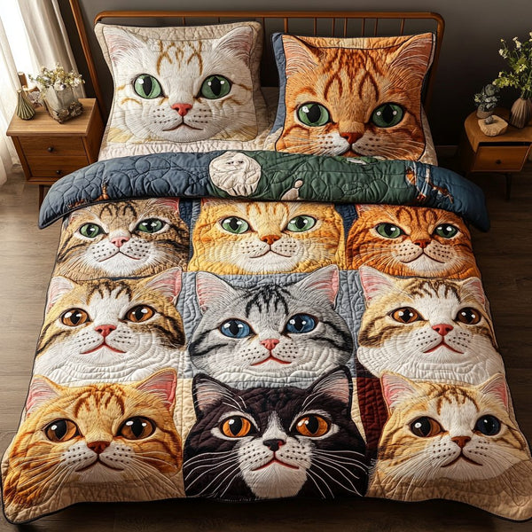 Paws And Petals quilted 3-piece bedding set on a made bed with two matching pillow shams