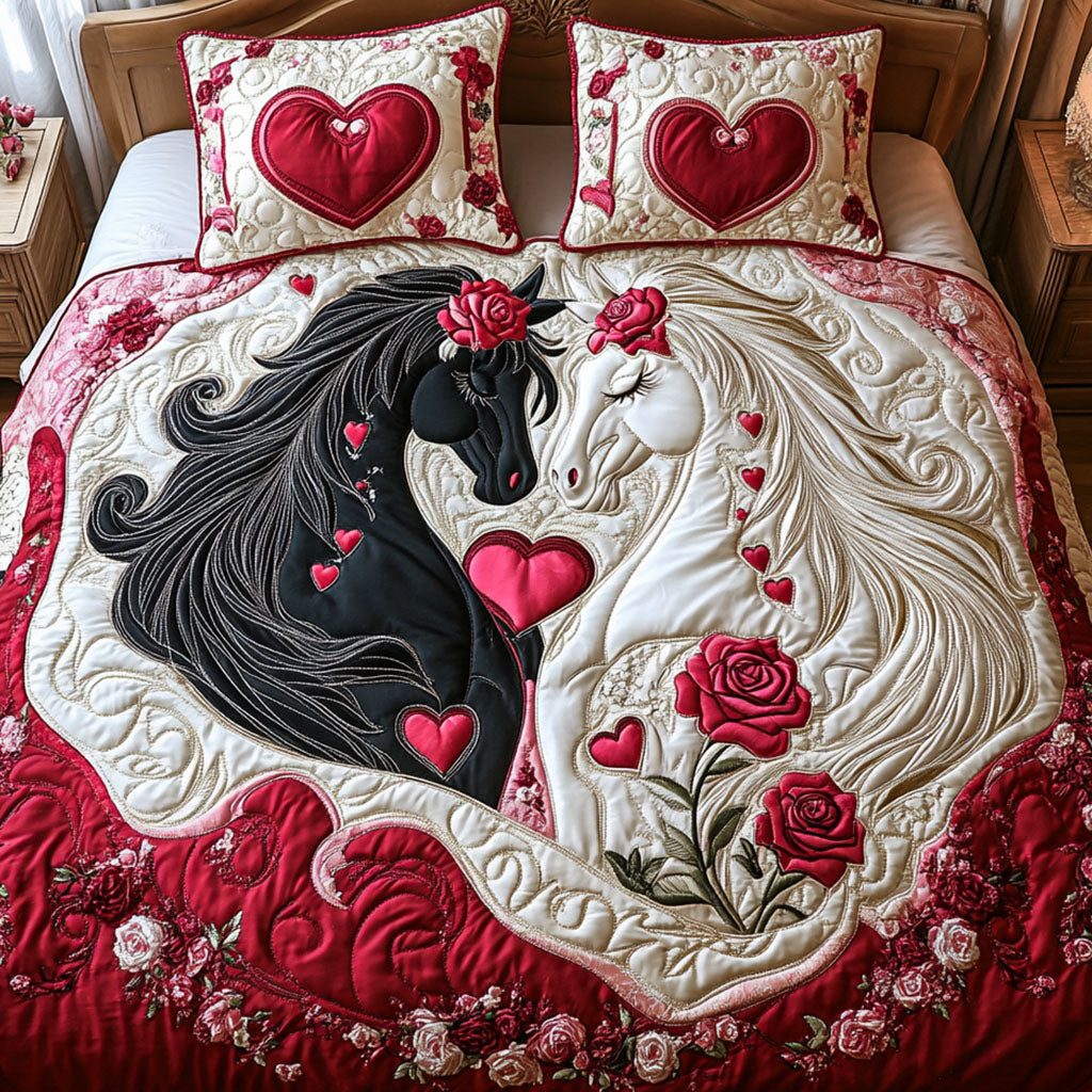 Paws in Love quilted 3-piece bedding set on a made bed with two matching pillow shams