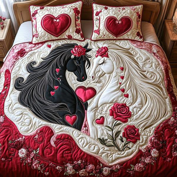 Paws in Love quilted 3-piece bedding set on a made bed with two matching pillow shams