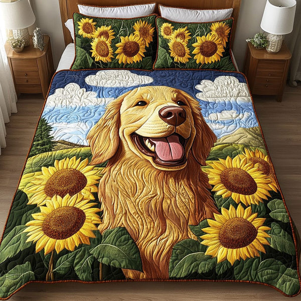 Paws of Joy quilted 3-piece bedding set on a made bed with two matching pillow shams