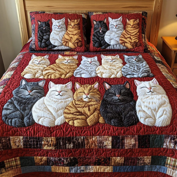 Paws Snooze quilted 3-piece bedding set on a made bed with two matching pillow shams