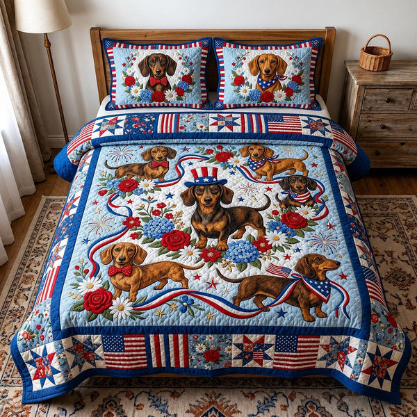 Paws United quilted 3-piece bedding set on a made bed with two matching pillow shams