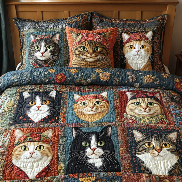 Paws Whimsy quilted 3-piece bedding set on a made bed with two matching pillow shams