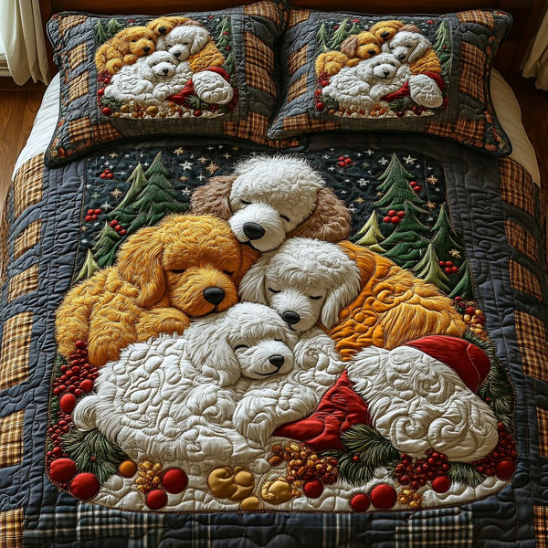 Pawsitively Dreaming quilted 3-piece bedding set on a made bed with two matching pillow shams