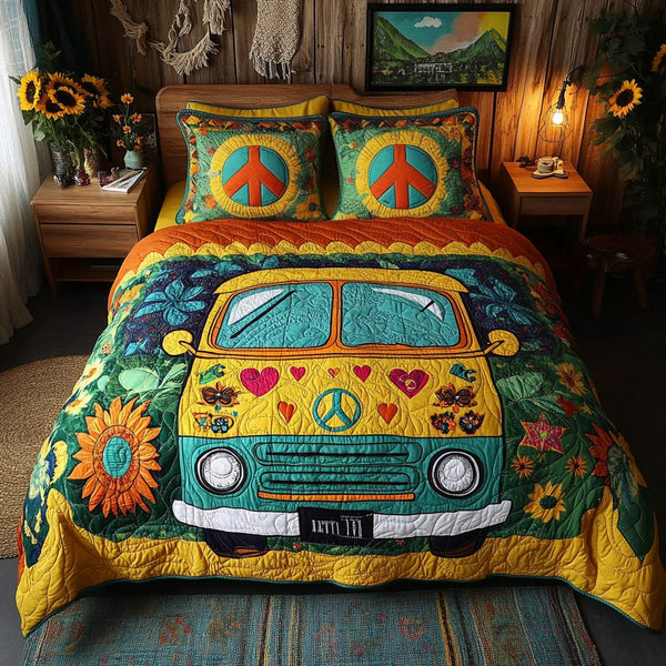 Peace Rider quilted 3-piece bedding set on a made bed with two matching pillow shams