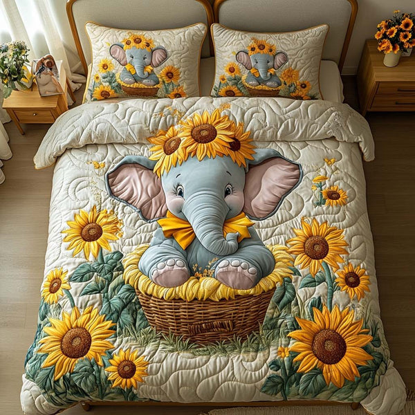 Peaceful Giant quilted 3-piece bedding set on a made bed with two matching pillow shams