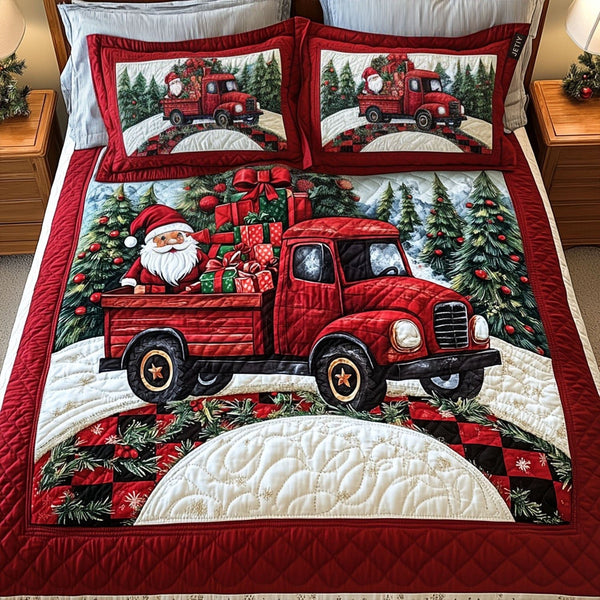 Peaceful Pines quilted 3-piece bedding set on a made bed with two matching pillow shams