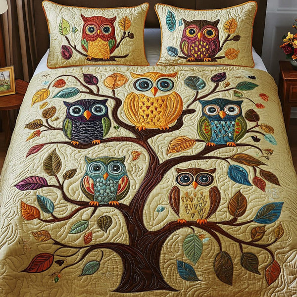 Perch Paradise quilted 3-piece bedding set on a made bed with two matching pillow shams