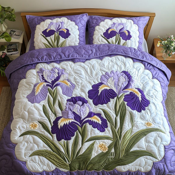 Petal Beauty quilted 3-piece bedding set on a made bed with two matching pillow shams