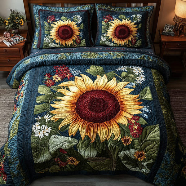 Petal Glow quilted 3-piece bedding set on a made bed with two matching pillow shams