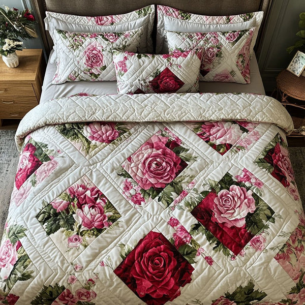 Petal Patch quilted 3-piece bedding set on a made bed with two matching pillow shams